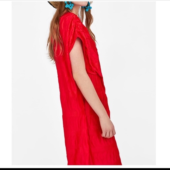 Zara woman/basic Pleated & creased dress red M - Picture 3 of 10